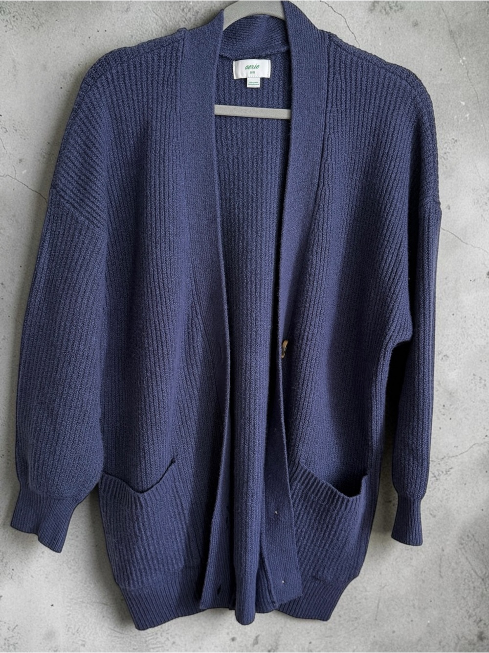 aerie navy ribbed open-front cardigan
